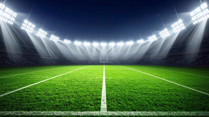 lights at night and stadium. Football background with copy space