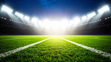 lights at night and stadium. Football background with copy space