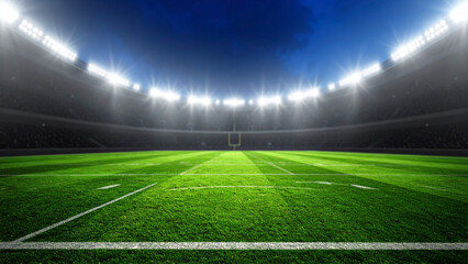 lights at night and stadium. Soccer or football background with copy space