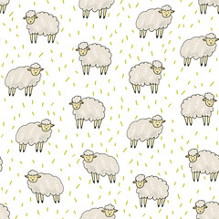 Funny sheep animals baby print seamless pattern.