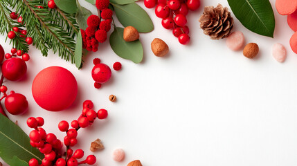 Christmas border with tree branches lights cones and baubles festive banner