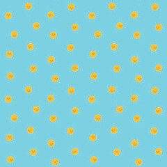 Smiling sun funny vector seamless pattern, simple and cute print for kids on blue background.