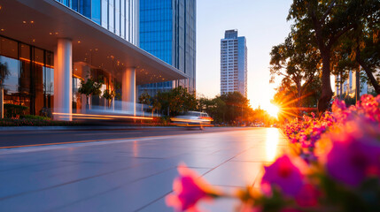 Cityscape at dusk modern architecture and urban landscape with empty road