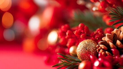 Festive background with christmas decoration and holiday ornaments ultra detailed