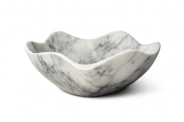 Elegant Marble Bowl with Wavy Edges on transparent background mockup.