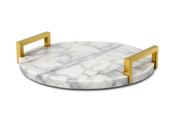 Marble Tray with Gold Handles on a transparent background for showcase.