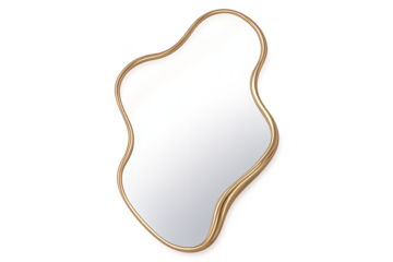 Gold-Framed Irregular Mirror on transparent background for design assets.