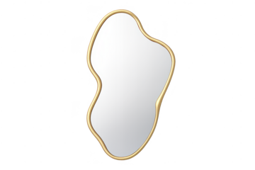 Modern Irregular Mirror with a Gold Frame on transparent background