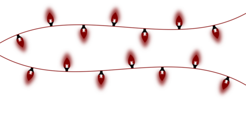 Two wavy strings of glowing red Christmas lights against a clean white background, perfect for festive decorations.