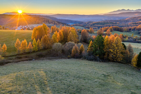 Scenic Landscape aerial view in High Tatras mountain region near Levoca city