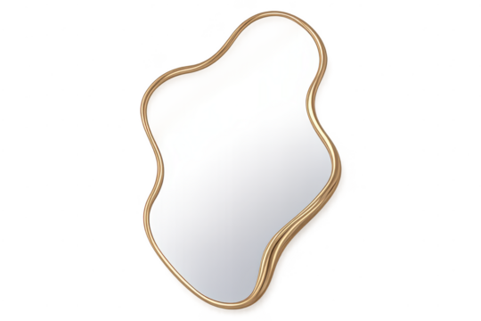 Gold-Framed Irregular Mirror on transparent background for design assets. - Powered by Adobe