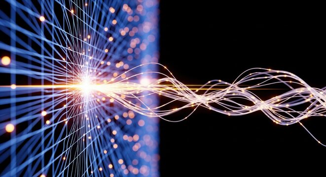 Komplexer Lichtleiter Datenstrom auf abstraktem Tech Gitter