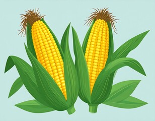 Two ears of corn with leaves