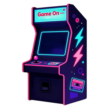Retro arcade game machine neon style illustration