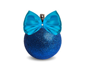 Large New Year's Christmas ball with a blue bow.