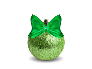 Large New Year's Christmas ball with a green bow.