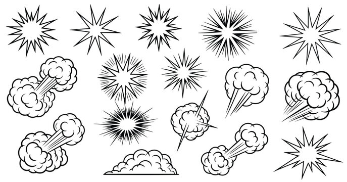 Black And White Comic Book Style Explosion And Smoke Effects boom bang