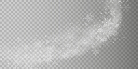 Falling snow on a transparent background. Vector illustration 10 EPS. Abstract snowflake background. Fall of snow.