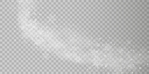 Falling snow on a transparent background. Vector illustration 10 EPS. Abstract snowflake background. Fall of snow.