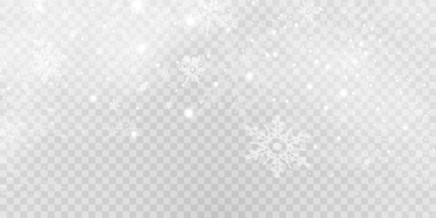 Falling snow on a transparent background. Vector illustration 10 EPS. Abstract snowflake background. Fall of snow.