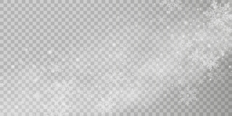 Falling snow on a transparent background. Vector illustration 10 EPS. Abstract snowflake background. Fall of snow.