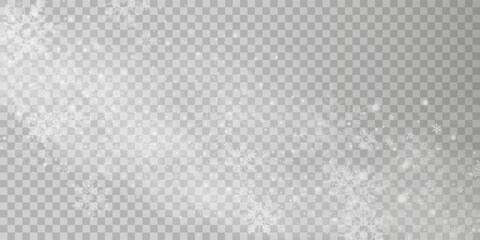 Falling snow on a transparent background. Vector illustration 10 EPS. Abstract snowflake background. Fall of snow.