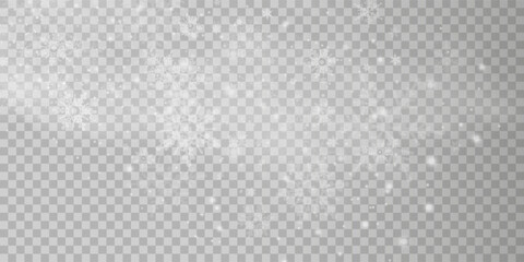 Falling snow on a transparent background. Vector illustration 10 EPS. Abstract snowflake background. Fall of snow.