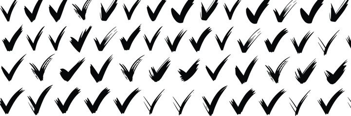 Obraz premium Numerous Black Hand- Drawn Check Mark Symbols on White Background check marks checkmarks