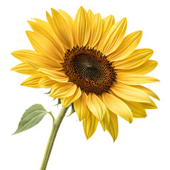 Beautiful sunflower with bright yellow petals and green stem