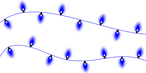 Two wavy strings of glowing blue lights on a white background, perfect for festive decorations.