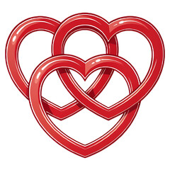 Three interconnected red hearts symbolizing love