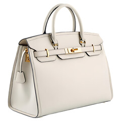 Luxury white leather handbag with gold buckle