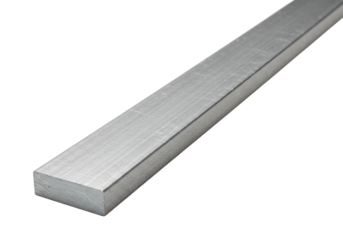 Macro shot of a straight galvanized steel flat bar with a brushed matte finish on a transparent background with copy space. Industrial minimalist product concept