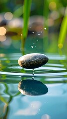 Stone floating on water, ripples