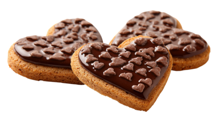 Four chocolate cookies with hearts on them