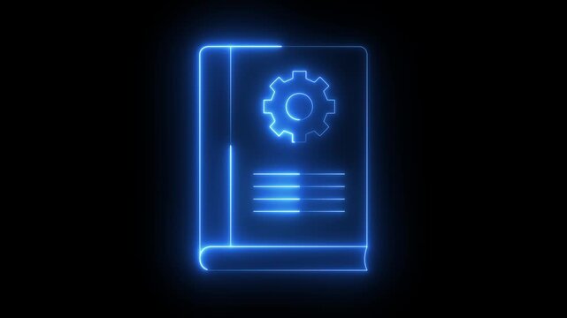 neon User manual icon isolated on black background. User manual book icon animation. User guide book. Instruction sign. Read before use. Knowledge base. Online instruction manual and strategy advice.