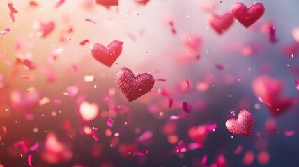 A dreamy, sparkly heart confetti burst against a dark background