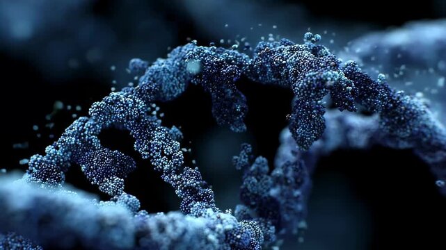 This captures a detailed view of an object in shades of blue and black showcasing its intricate design Digital binary image of a DNA helix structure