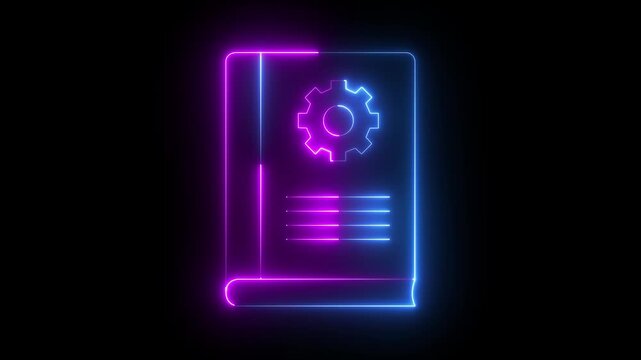 neon User manual icon isolated on black background. User manual book icon animation. User guide book. Instruction sign. Read before use. Knowledge base. Online instruction manual and strategy advice.
