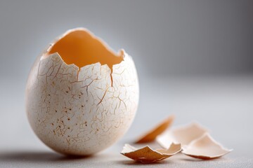Cracked eggshell with scattered pieces