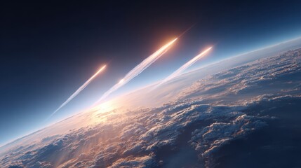 Meteors Entering Earth's Atmosphere at Sunrise