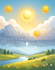 Sunny and rainy landscape