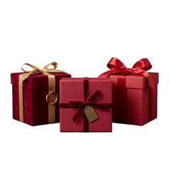 Three Red Gift Boxes with Ribbons and Tags Transparent Background PNG