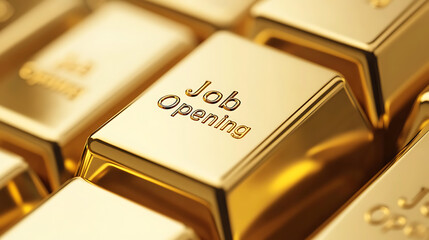 Close up of golden keyboard with the words job opening, which symbolizes opportunity, hiring, career advancement, recruiting and employment in the digital age.