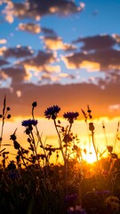 Sunset field flowers