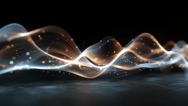 This captures a dynamic wave of light creating a blurry effect illuminating the surroundings A fantasy visualization of how soundwaves from a podcast travel through the ether