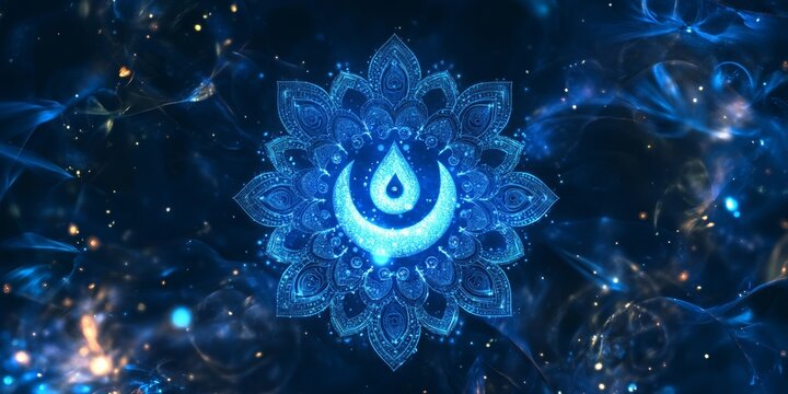 Blue floral with cosmic eye in spacey background.