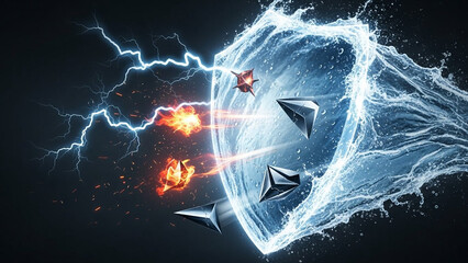 Abstract water waves forming a protective shield shape, prevention theme.