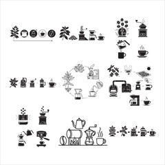 Coffee Factory To Cup Journey Black Vector Illustration