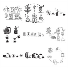 Coffee Bean Processing Journey Black Vector Illustration